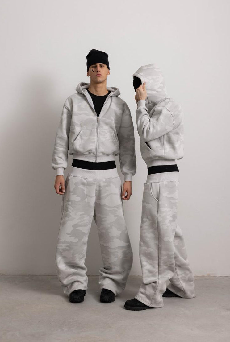 PEARL GREY CAMO ZIP HOODIE