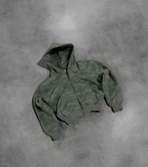 SAGE GREEN CAMO ZIP HOODIE